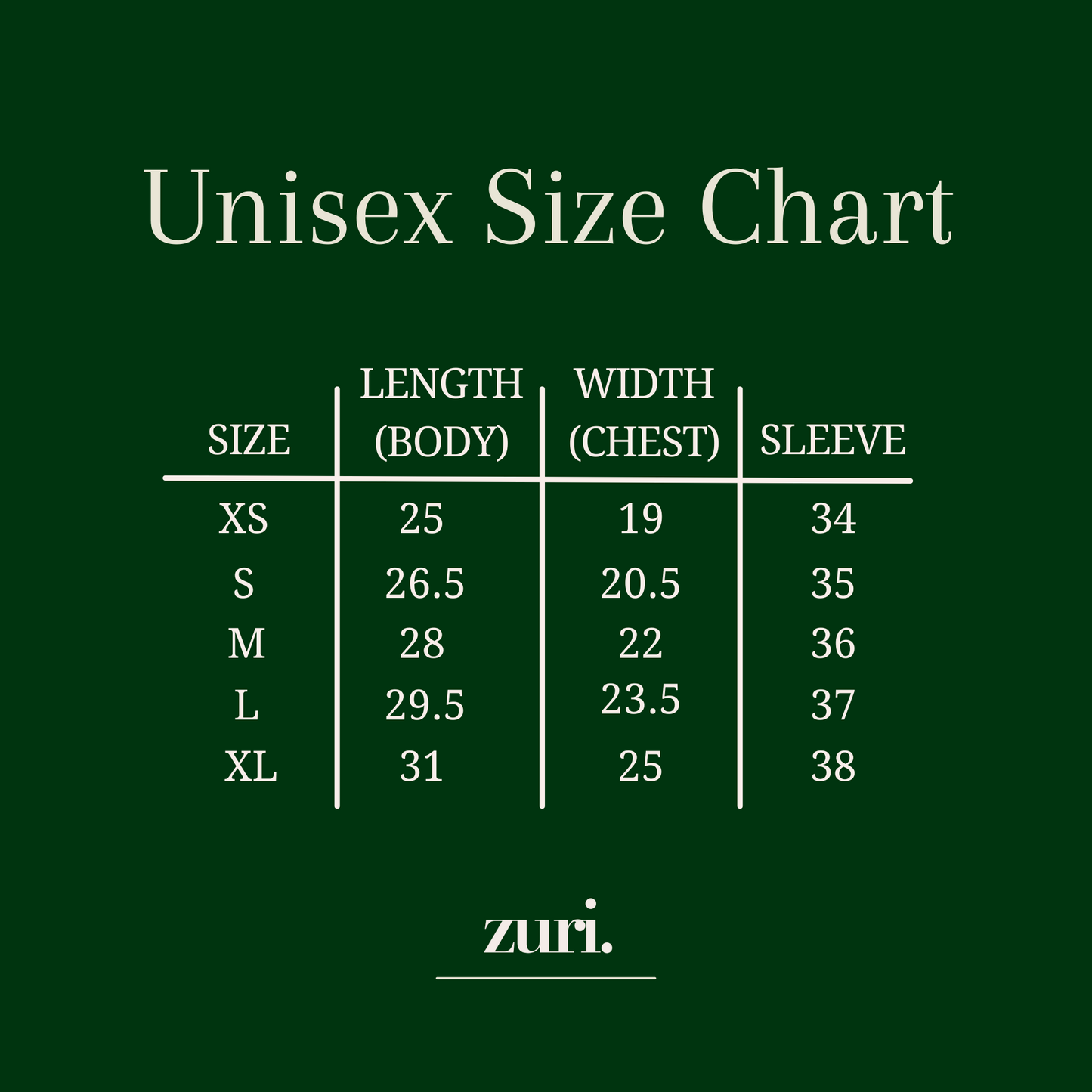 unisex size chart collection 001