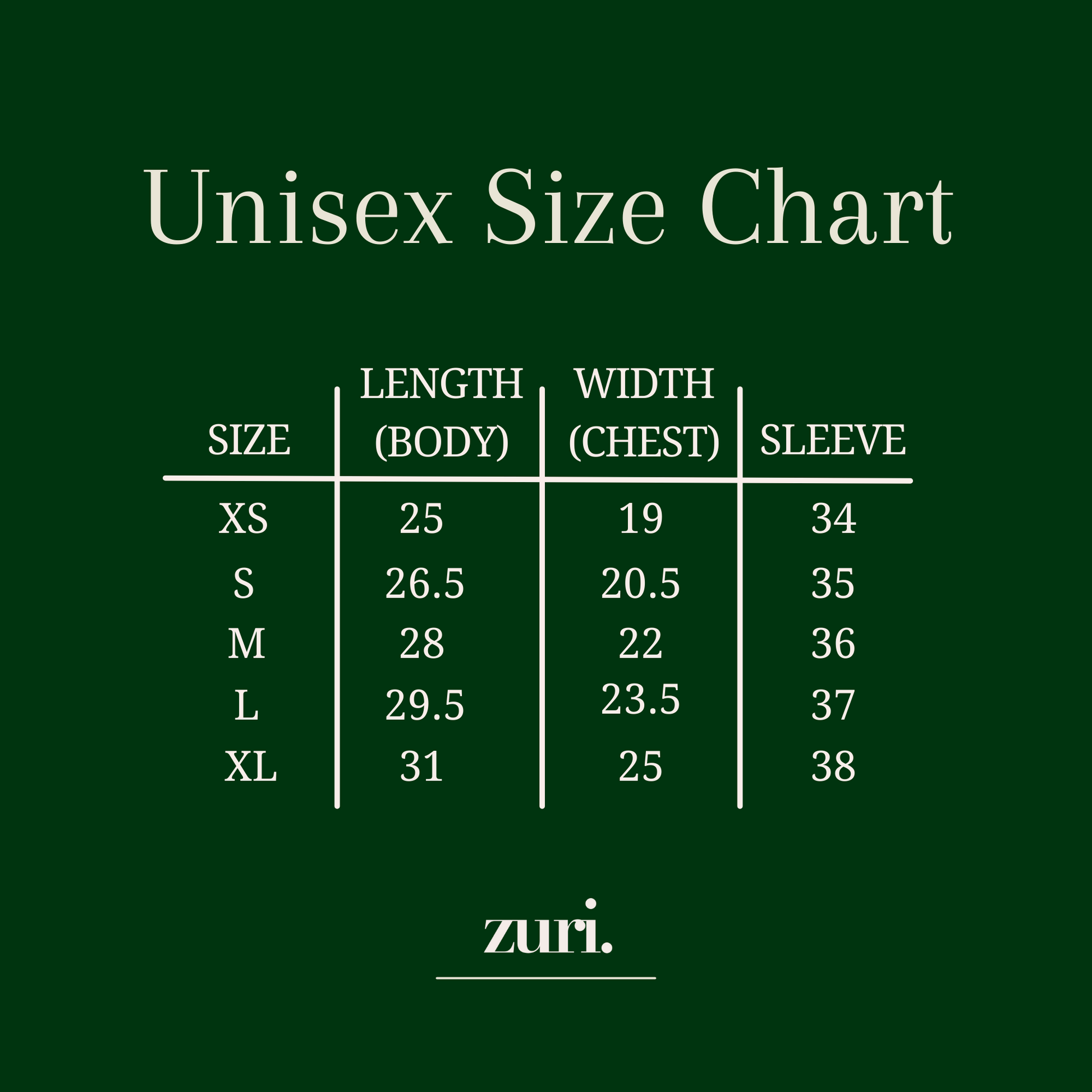 unisex size chart collection 001